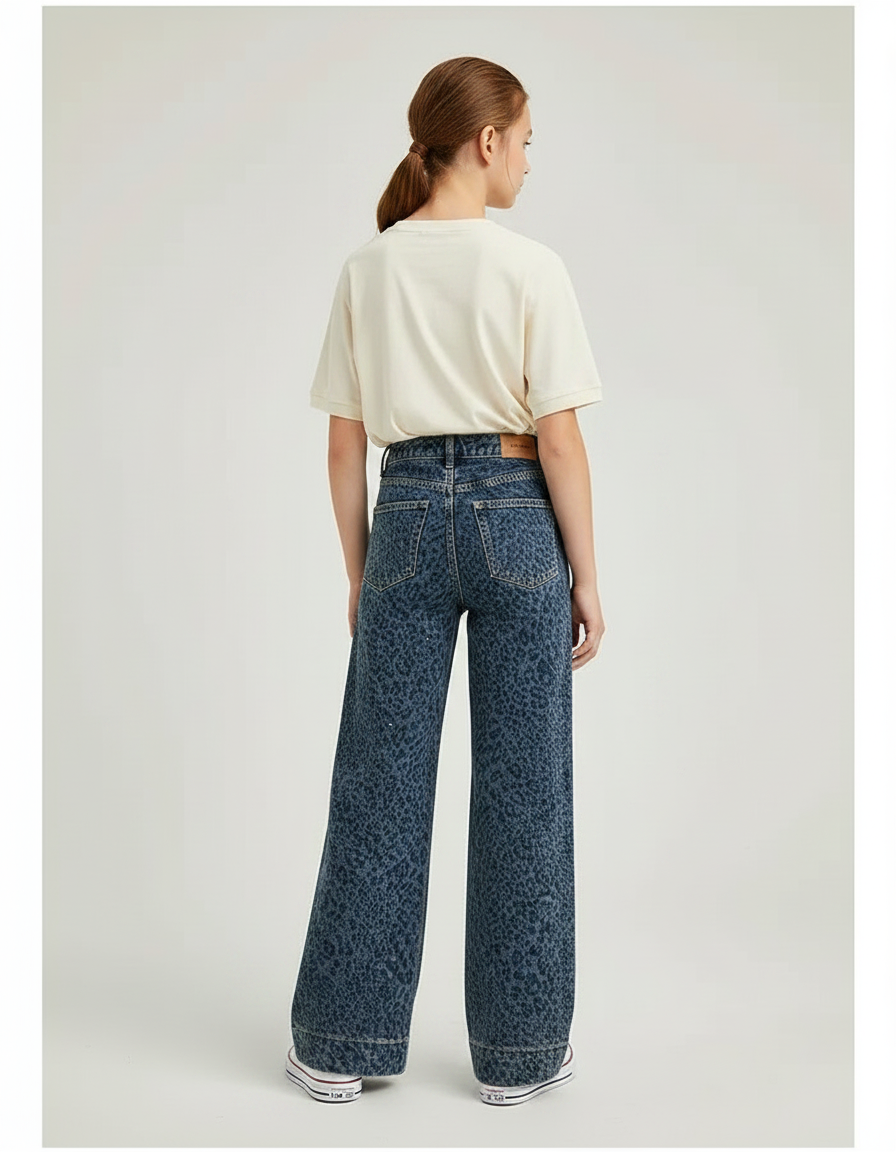 Pantalon Léopard Denim Ample Imprimé Taille Haute - Jean - vue 2