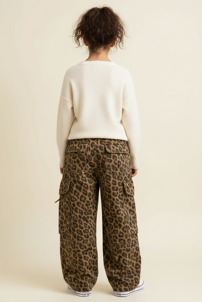 Pantalon Léopard Cargo Ample Imprimé Marron Enfant - Toile - vue 2