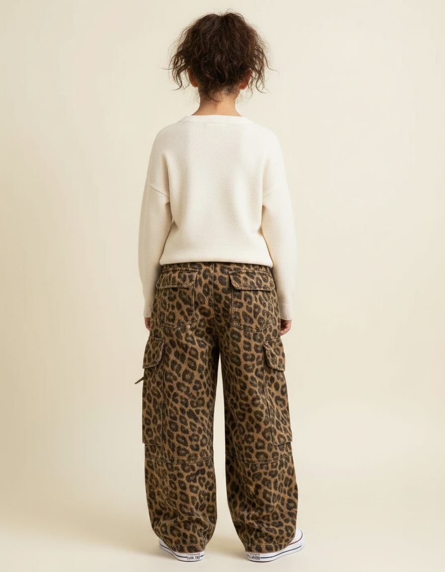 Pantalon Léopard Cargo Ample Imprimé Marron Enfant - Toile - vue 2