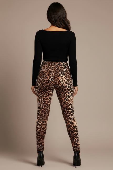 Pantalon Léopard Imprimé Slim Ajusté Femme - Molleton - vue 2