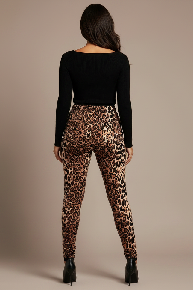 Pantalon Léopard Imprimé Slim Ajusté Femme - Molleton - vue 2