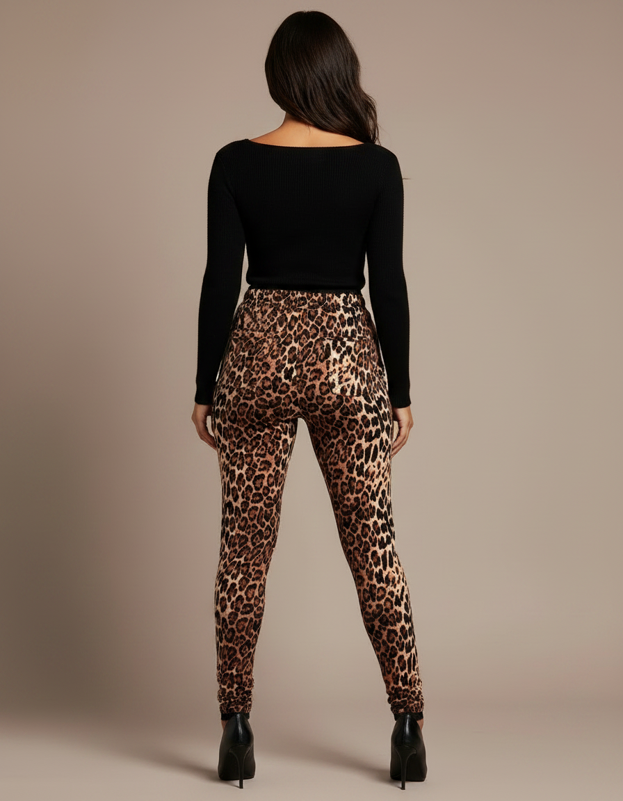 Pantalon Léopard Imprimé Slim Ajusté Femme - Molleton - vue 2
