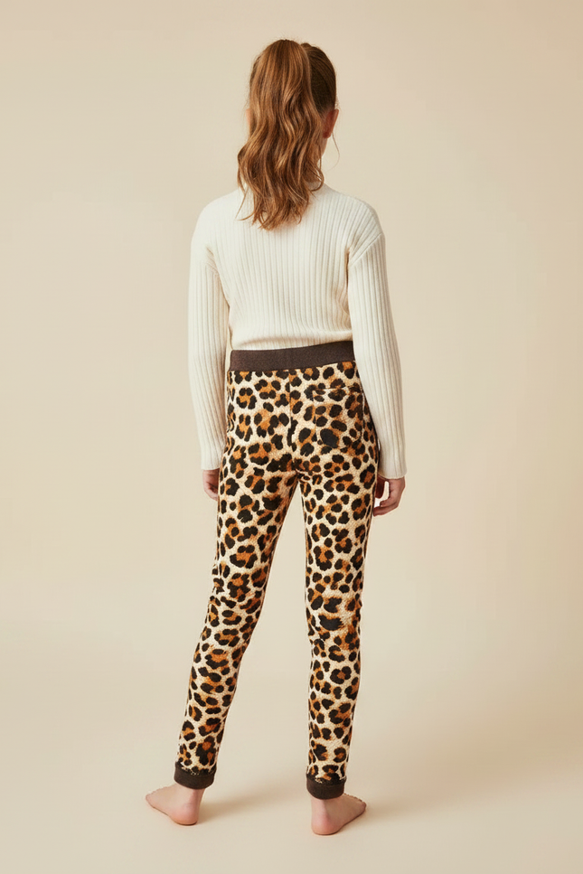 Pantalon Léopard Marron Chaud Slim Enfant - Imprimé Molleton - vue 2