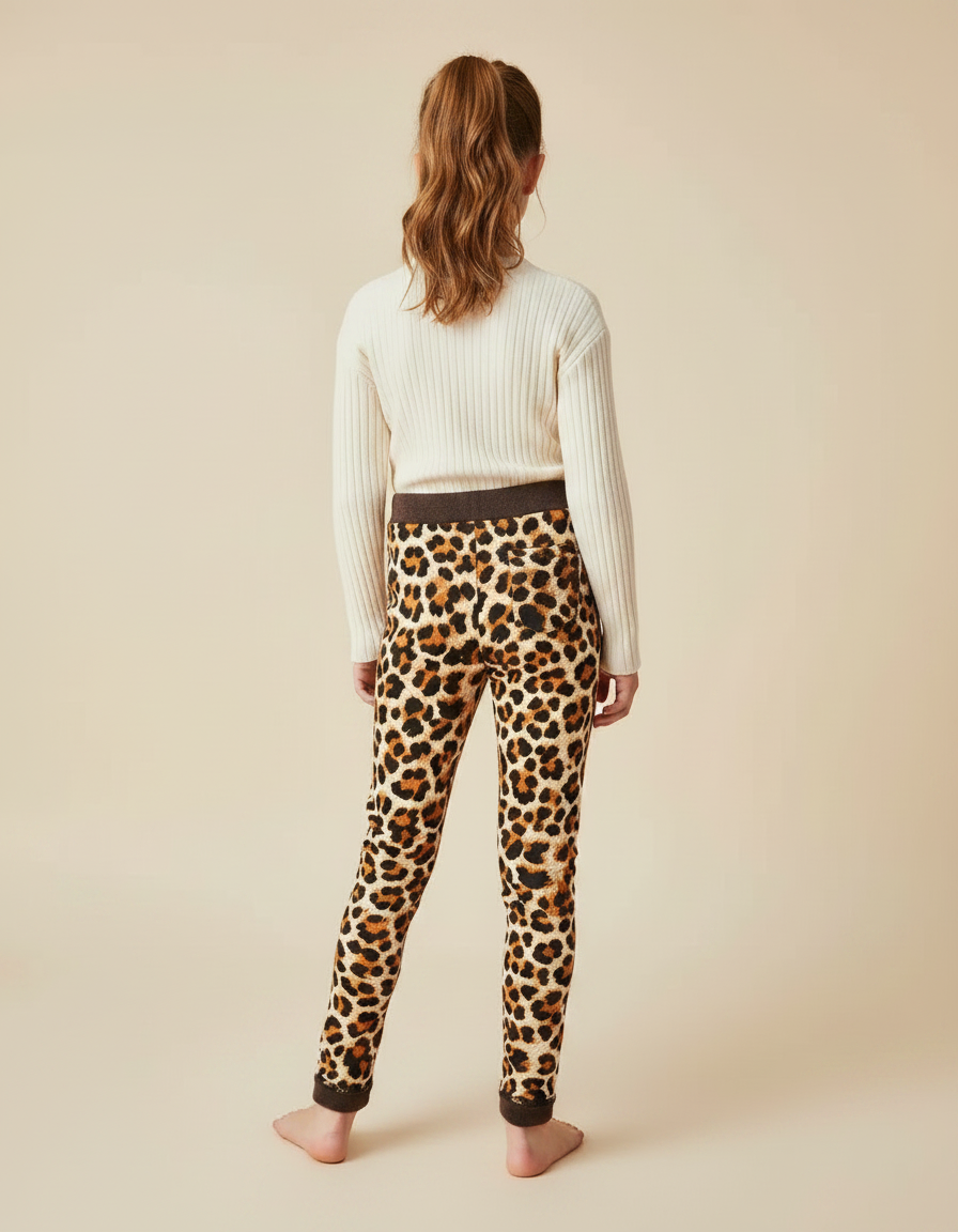 Pantalon Léopard Marron Chaud Slim Enfant - Imprimé Molleton - vue 2