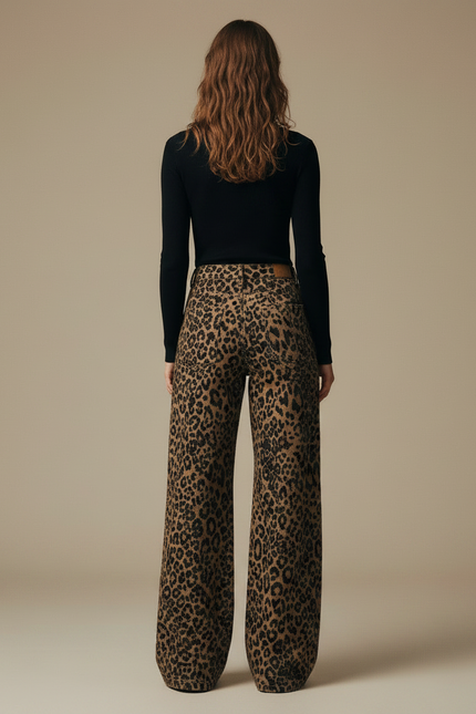 Pantalon Léopard Marron Ample Imprimé Fluide Femme - Coton - vue 2