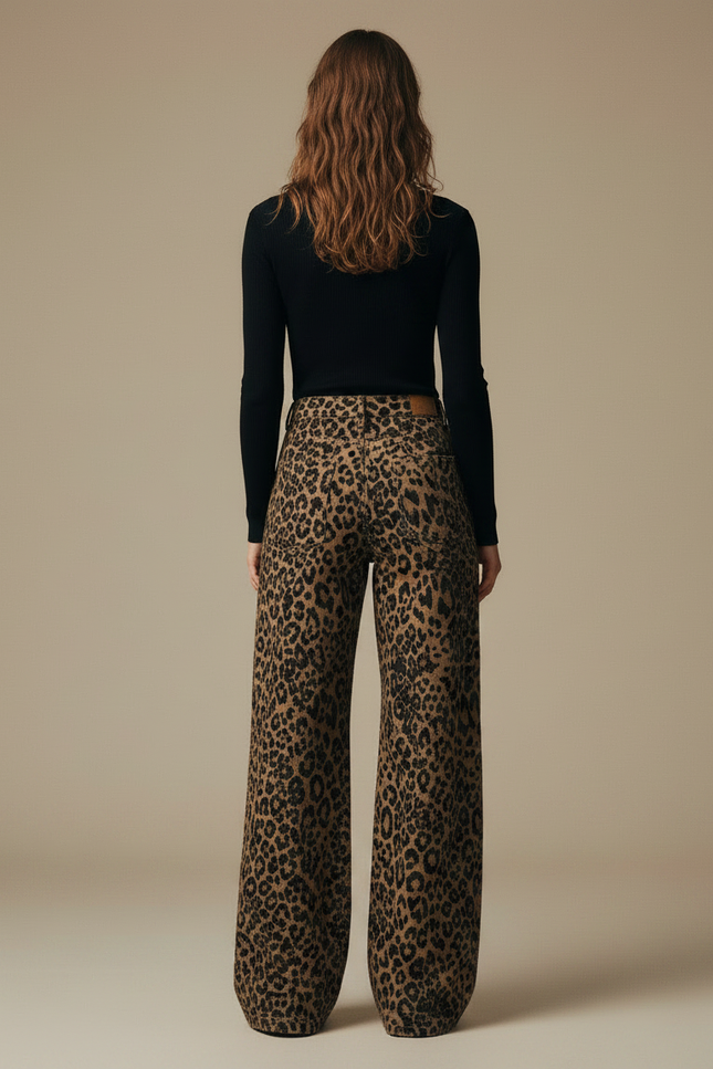 Pantalon Léopard Marron Ample Imprimé Fluide Femme - Coton - vue 2