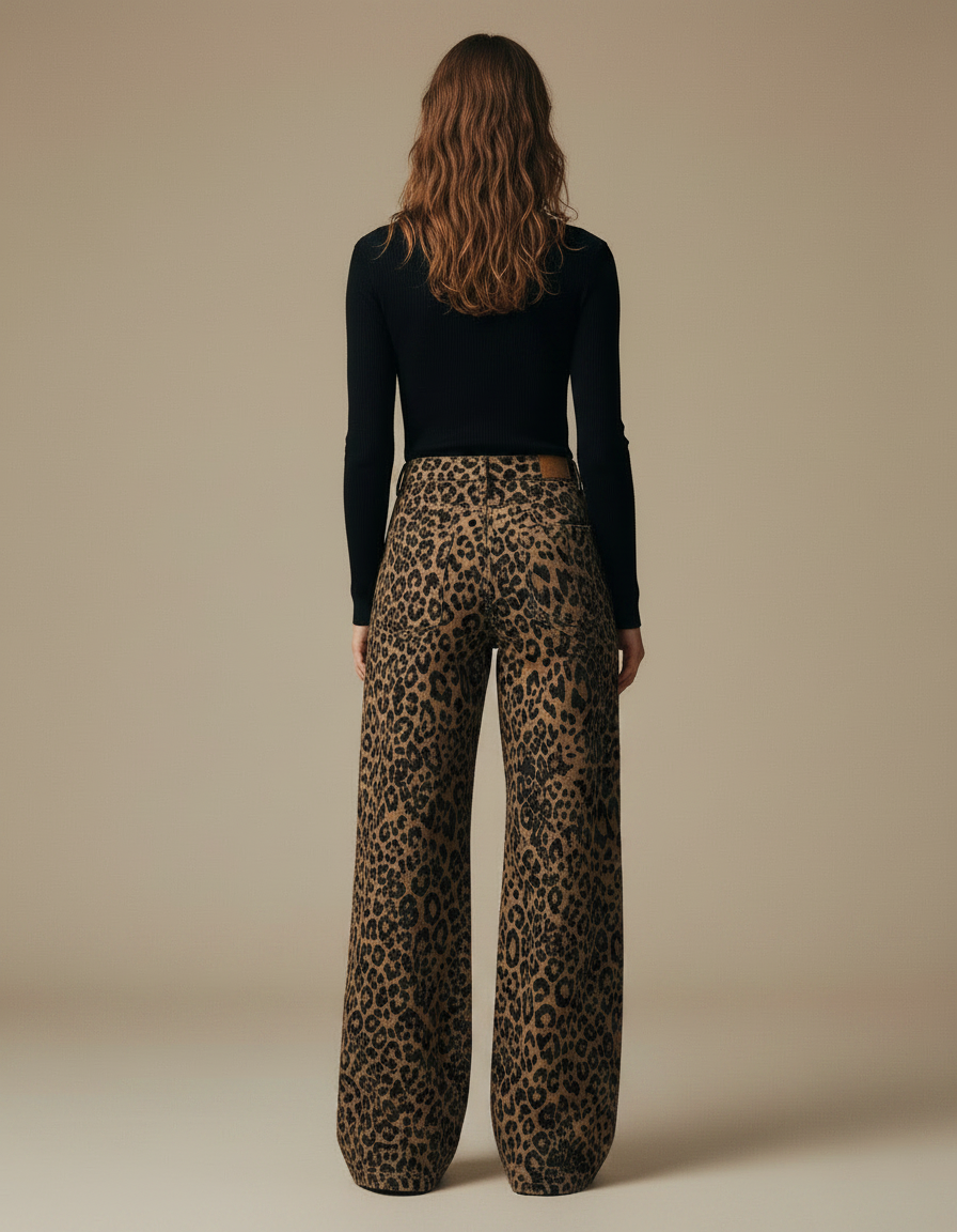 Pantalon Léopard Marron Ample Imprimé Fluide Femme - Coton - vue 2