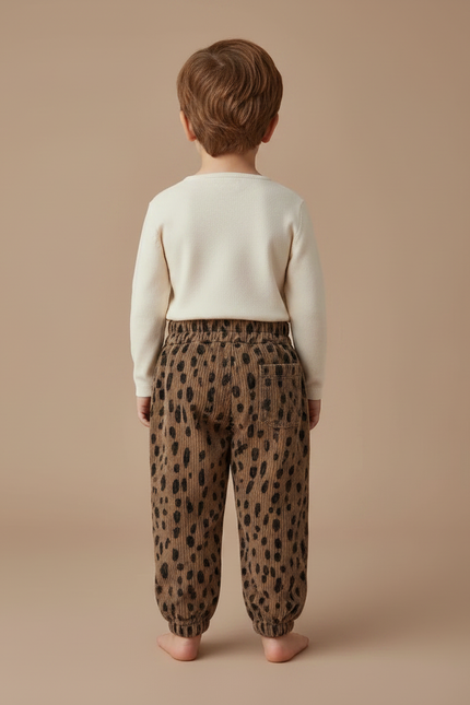 Pantalon Léopard Côtelé Marron Large Enfant - Cordé - vue 2