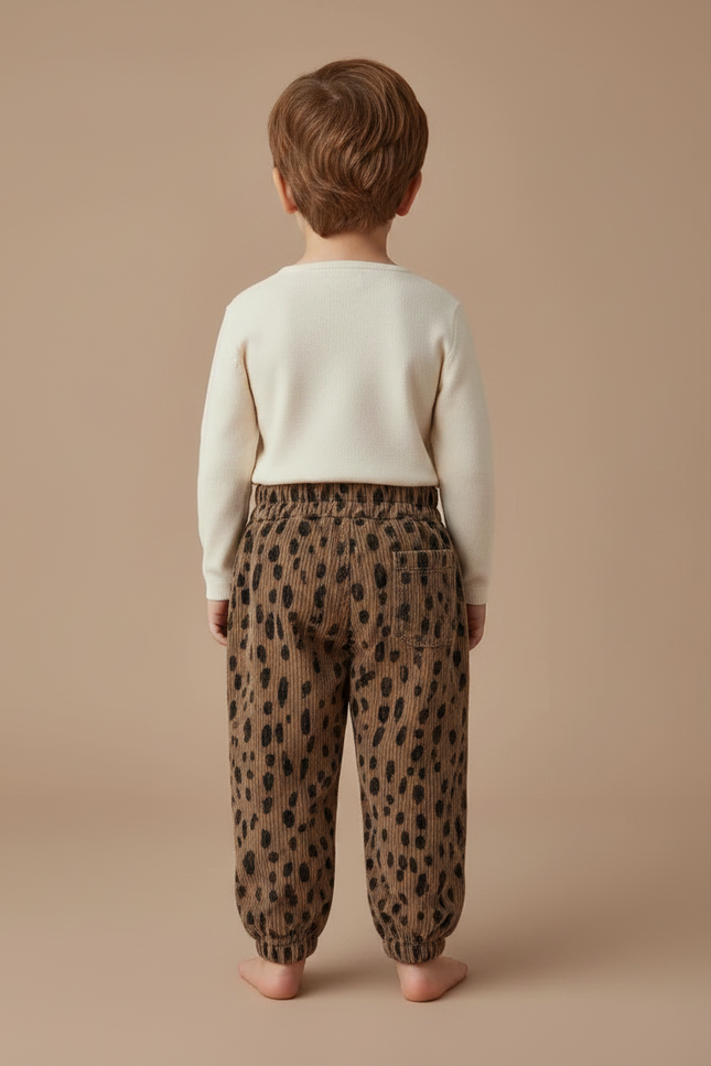 Pantalon Léopard Côtelé Marron Large Enfant - Cordé - vue 2