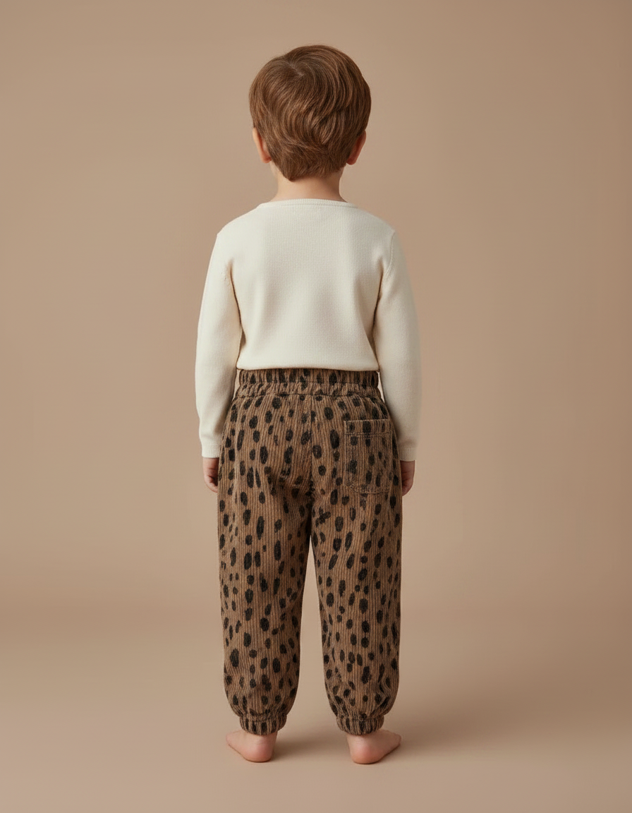 Pantalon Léopard Côtelé Marron Large Enfant - Cordé - vue 2