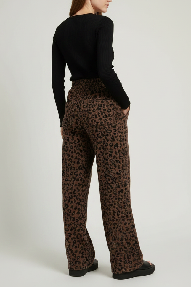 Pantalon Léopard Marron Côtelé Fluide Ample - Cordé - vue 2