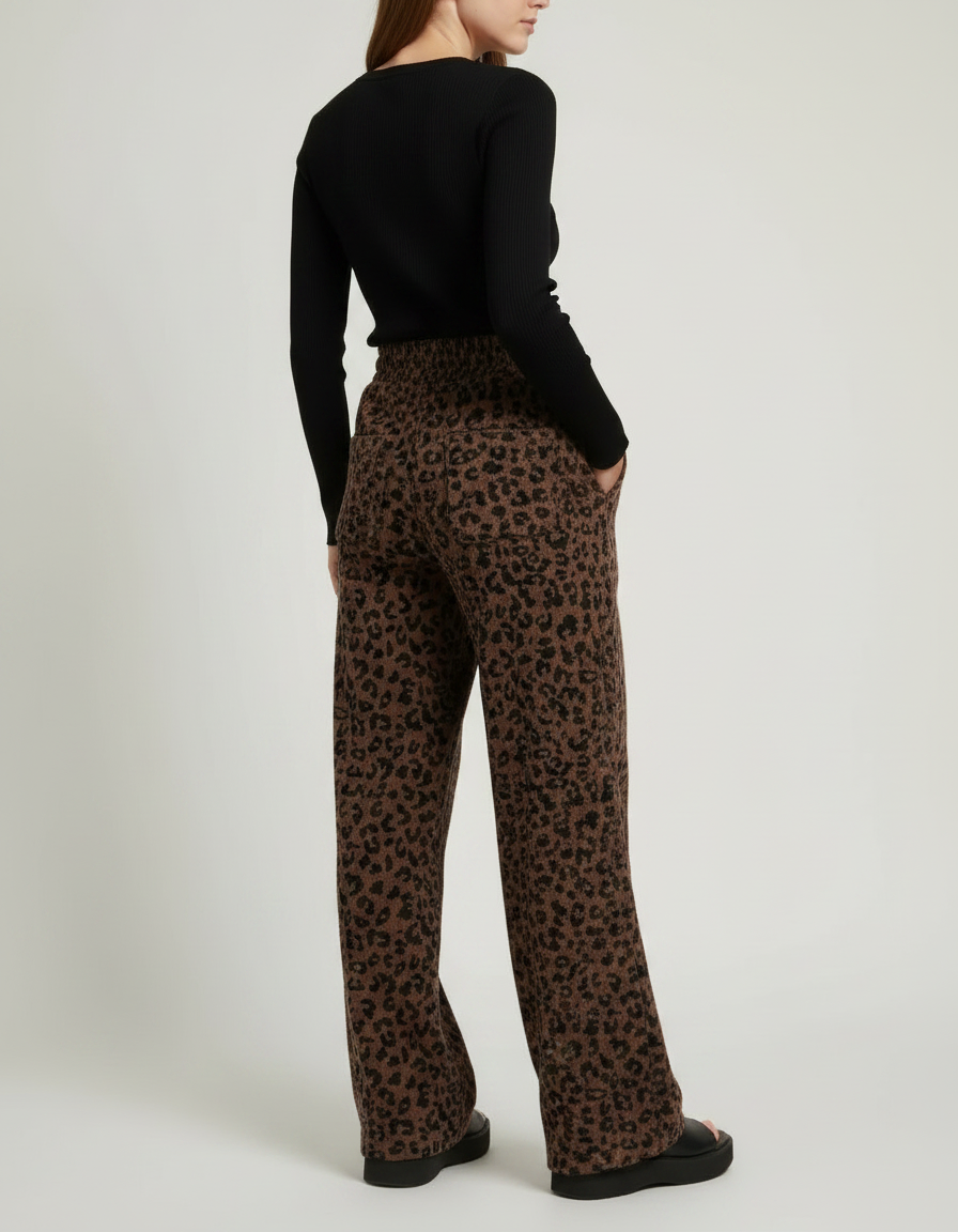 Pantalon Léopard Marron Côtelé Fluide Ample - Cordé - vue 2