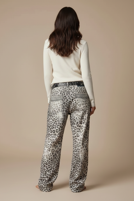 Pantalon Léopard Ample Imprimé Ceinturé Décontracté Femme - Maille - vue 2