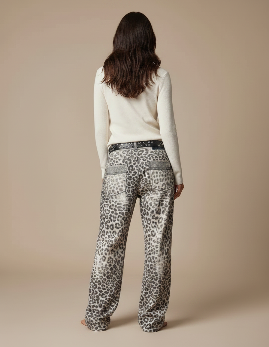 Pantalon Léopard Ample Imprimé Ceinturé Décontracté Femme - Maille - vue 2