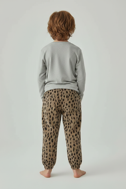 Pantalon Léopard Enfant Coton Ample Décontracté Marron - Cordé - vue 2