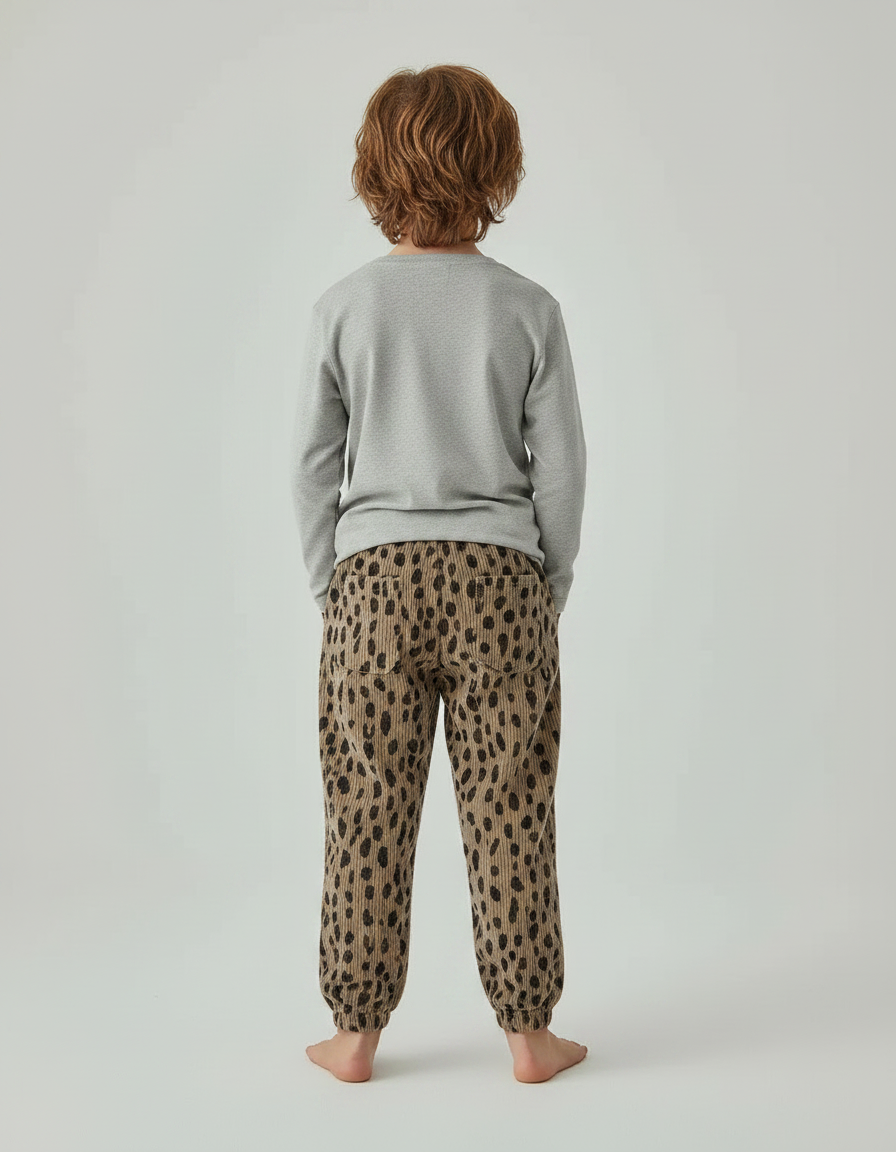Pantalon Léopard Enfant Coton Ample Décontracté Marron - Cordé - vue 2