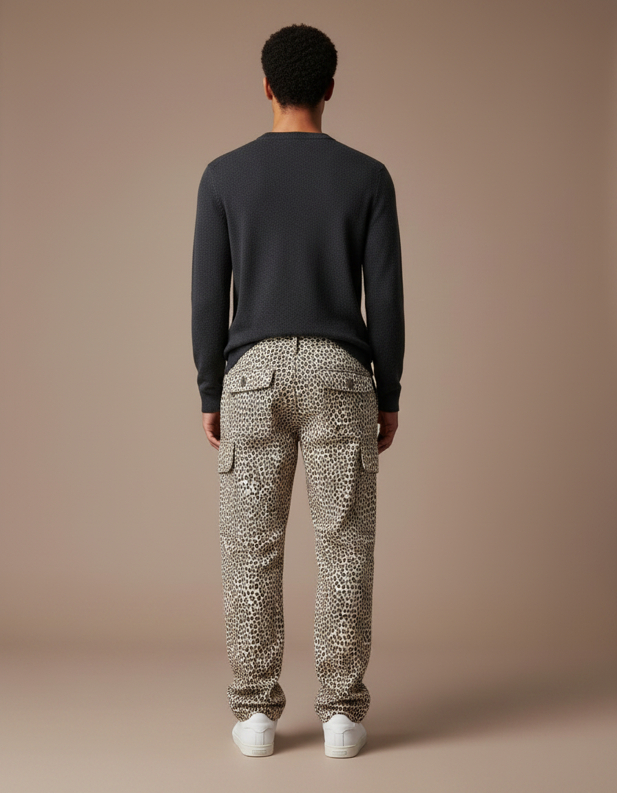 Pantalon Léopard Cargo Homme Ample Imprimé Décontracté - Toile - vue 2