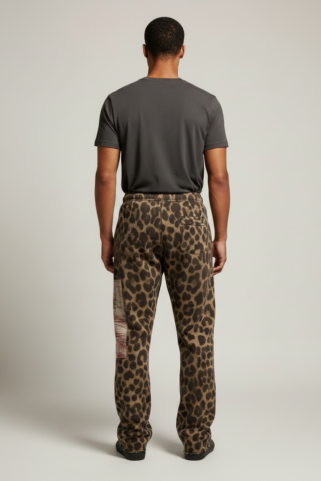 Pantalon Léopard Homme Imprimé Baggy Détails Ripped Patchwork - Molleton - vue 2