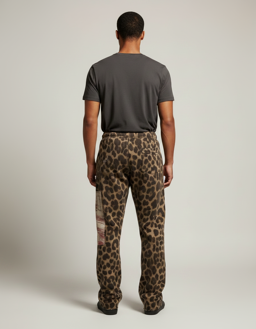 Pantalon Léopard Homme Imprimé Baggy Détails Ripped Patchwork - Molleton - vue 2