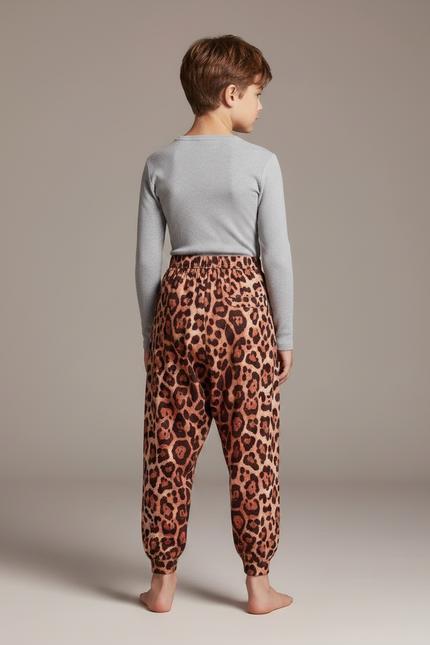 Pantalon Léopard Marron Ample Imprimé Enfant Confortable - Molleton - vue 2