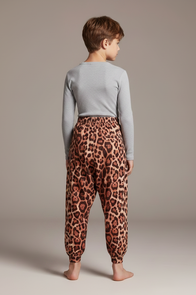 Pantalon Léopard Marron Ample Imprimé Enfant Confortable - Molleton - vue 2