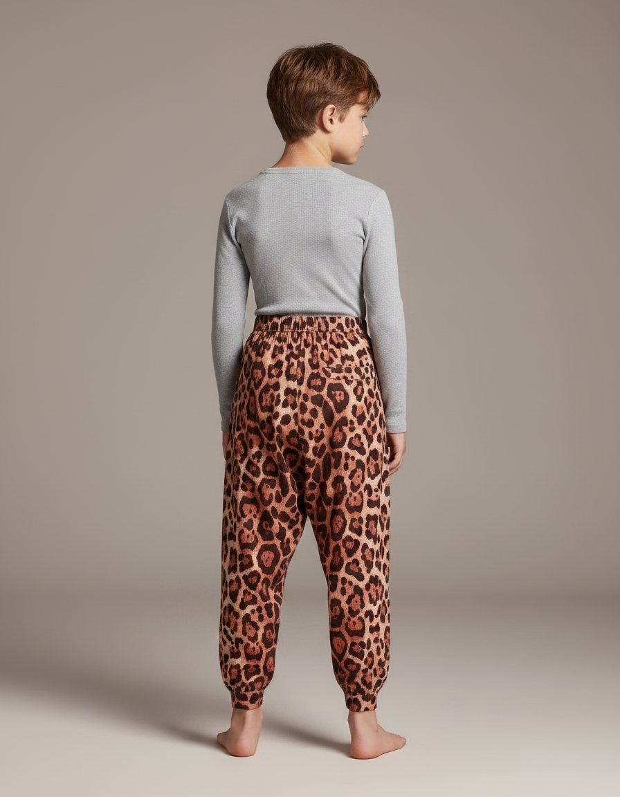 Pantalon Léopard Marron Ample Imprimé Enfant Confortable - Molleton - vue 2