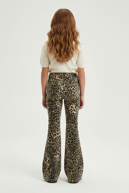 Pantalon Léopard Évasé Imprimé Marron Taille Haute - Jean - vue 2