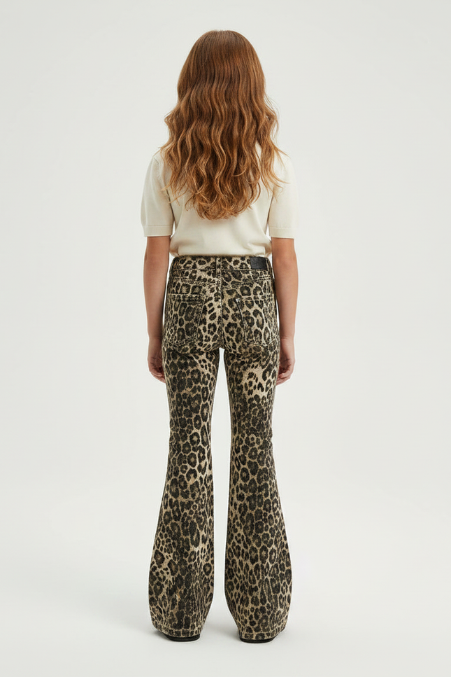 Pantalon Léopard Évasé Imprimé Marron Taille Haute - Jean - vue 2