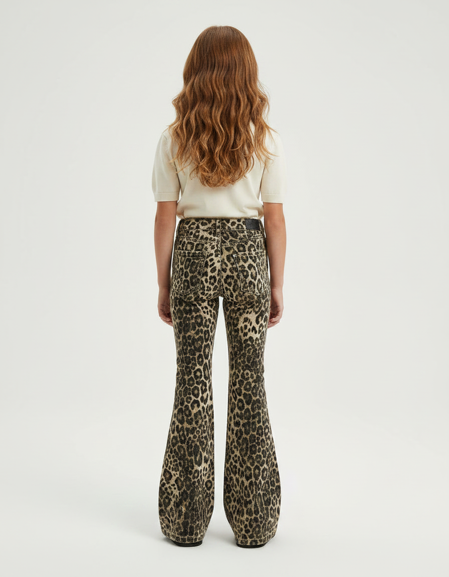 Pantalon Léopard Évasé Imprimé Marron Taille Haute - Jean - vue 2