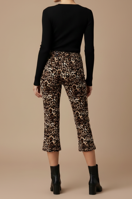 Pantalon Léopard Évasé Court Imprimé Stretch Femme - Maille - vue 2