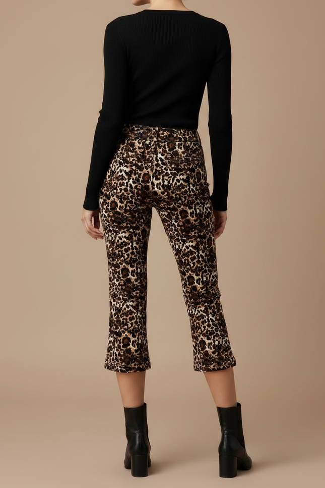 Pantalon Léopard Évasé Court Imprimé Stretch Femme - Maille - vue 2