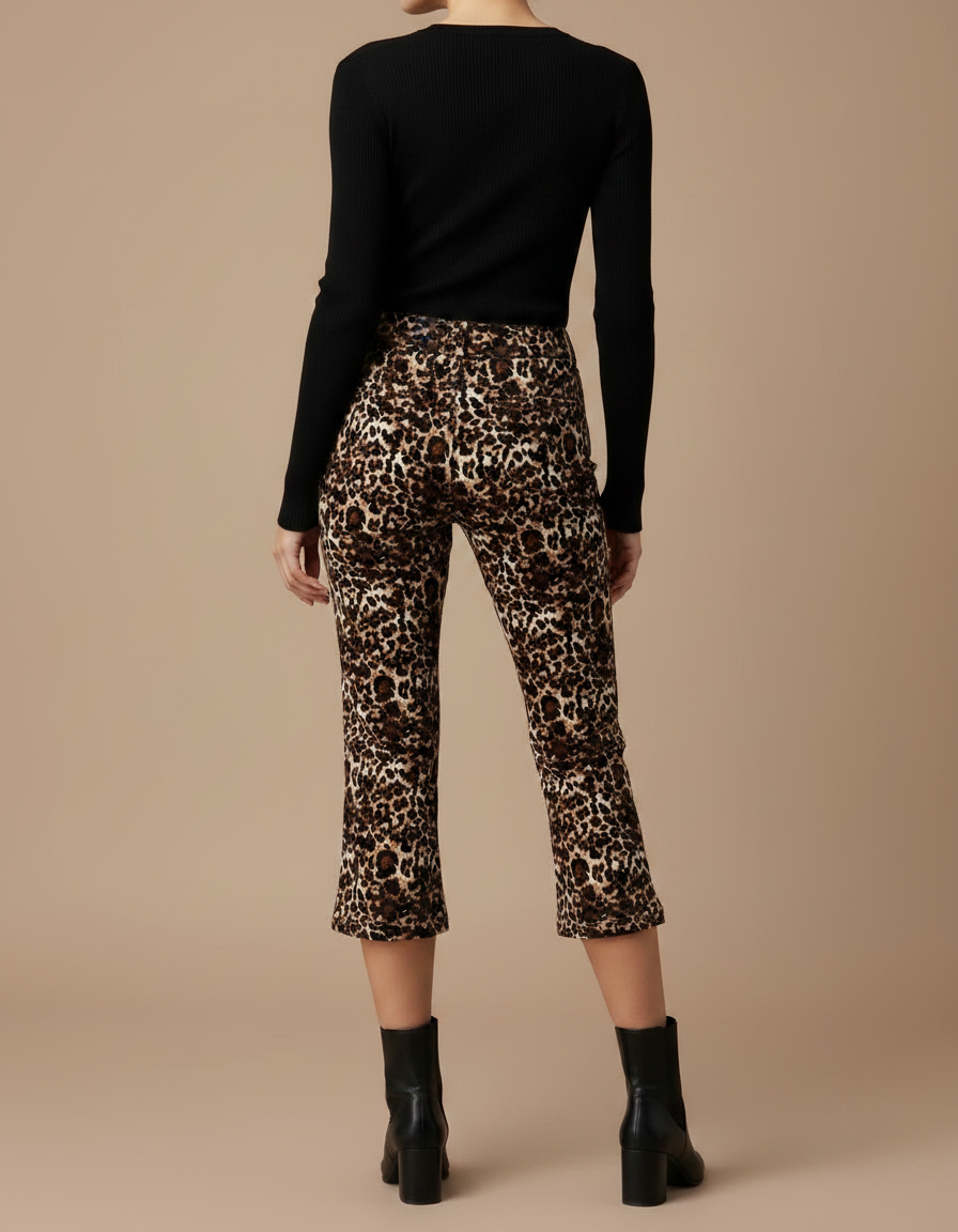 Pantalon Léopard Évasé Court Imprimé Stretch Femme - Maille - vue 2