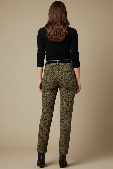 Pantalon Léopard Vert Kaki Imprimé Coupe Droite - Coton - vue 2