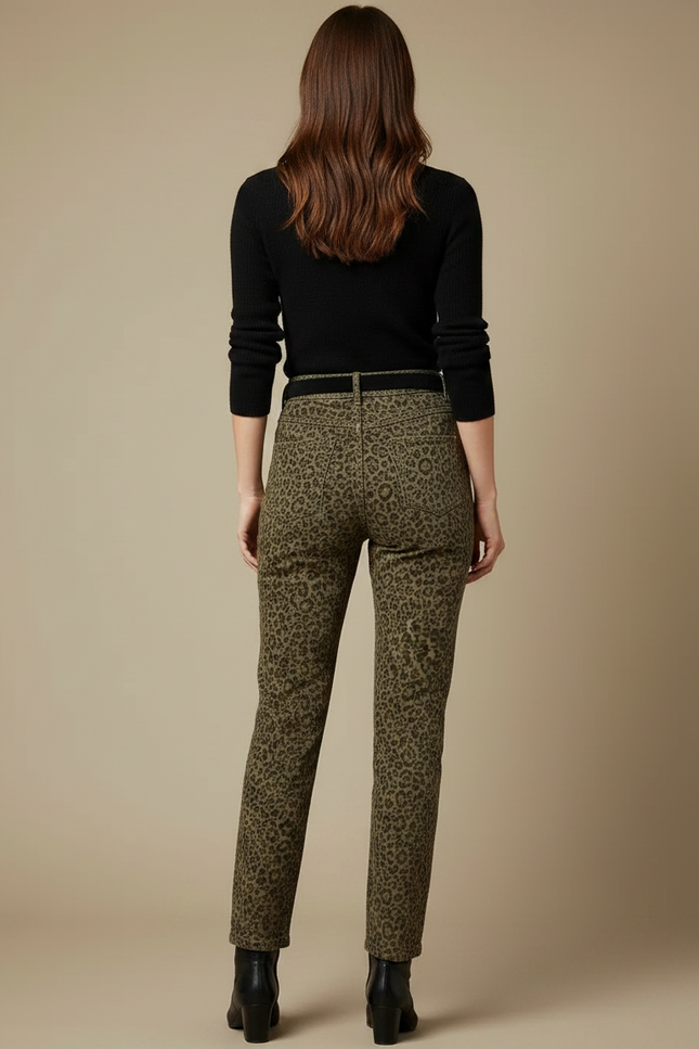 Pantalon Léopard Vert Kaki Imprimé Coupe Droite - Coton - vue 2