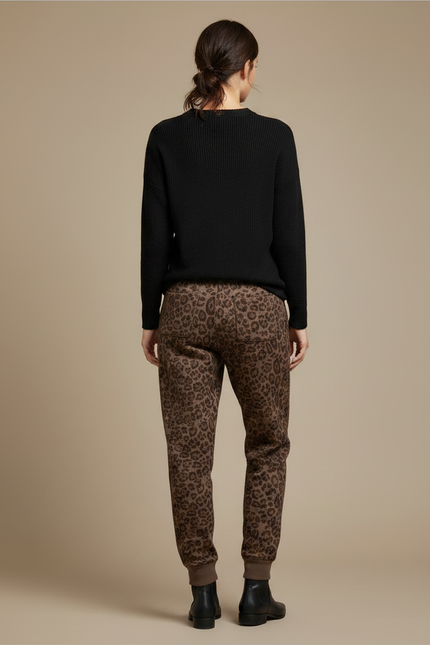 Pantalon Léopard Marron Imprimé Ample Décontracté Fluide - Molleton - vue 2
