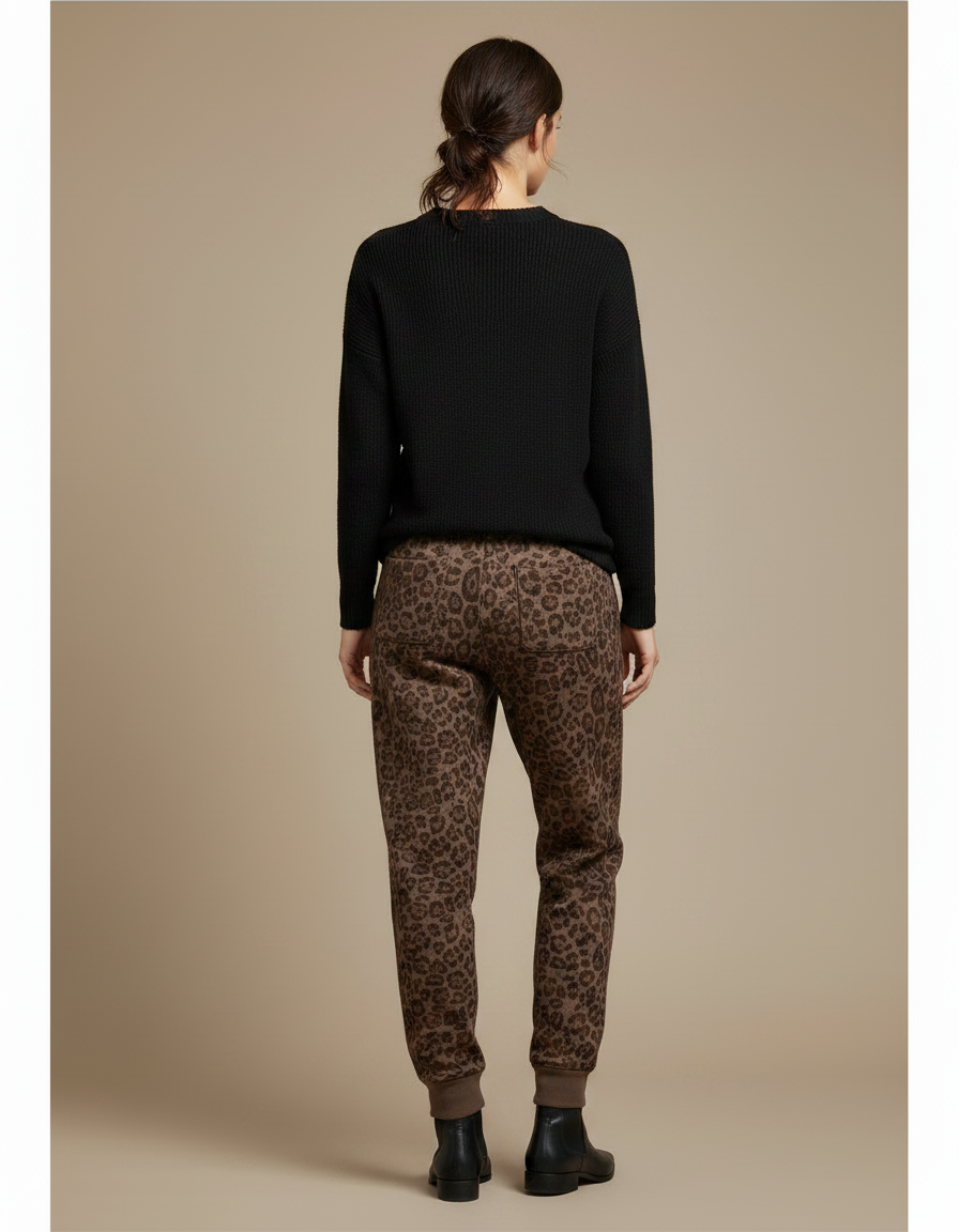 Pantalon Léopard Marron Imprimé Ample Décontracté Fluide - Molleton - vue 2