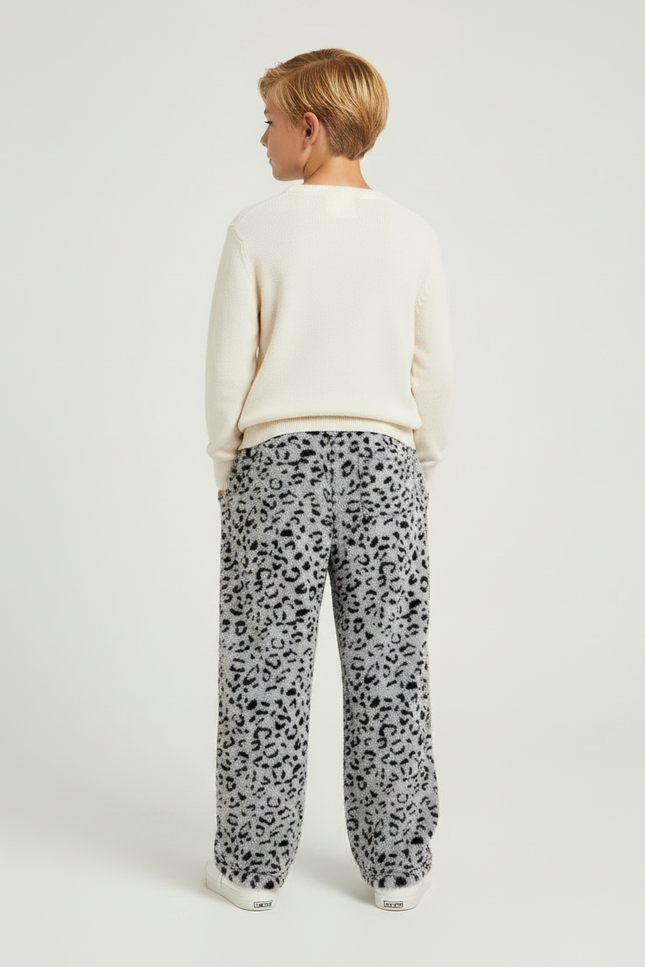 Pantalon Léopard Gris Pelucheux Ample Confortable - Imprimé Molleton - vue 2