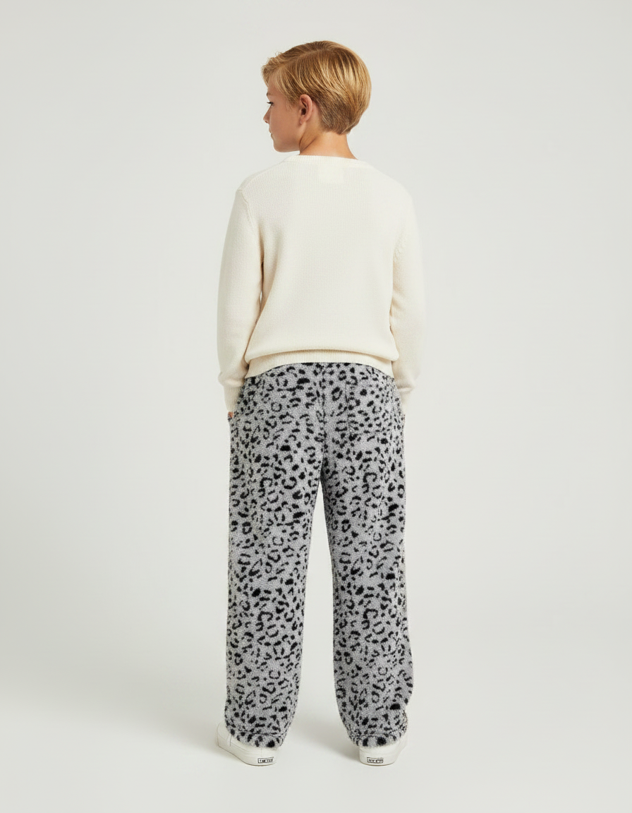 Pantalon Léopard Gris Pelucheux Ample Confortable - Imprimé Molleton - vue 2