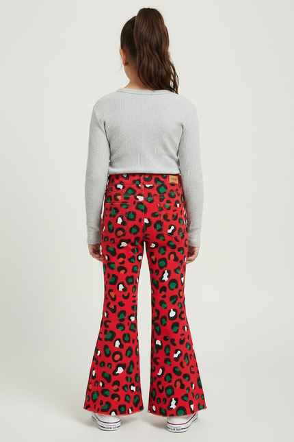 Pantalon Léopard Rouge Évasé Imprimé Fille Tendance - Gabardine - vue 2