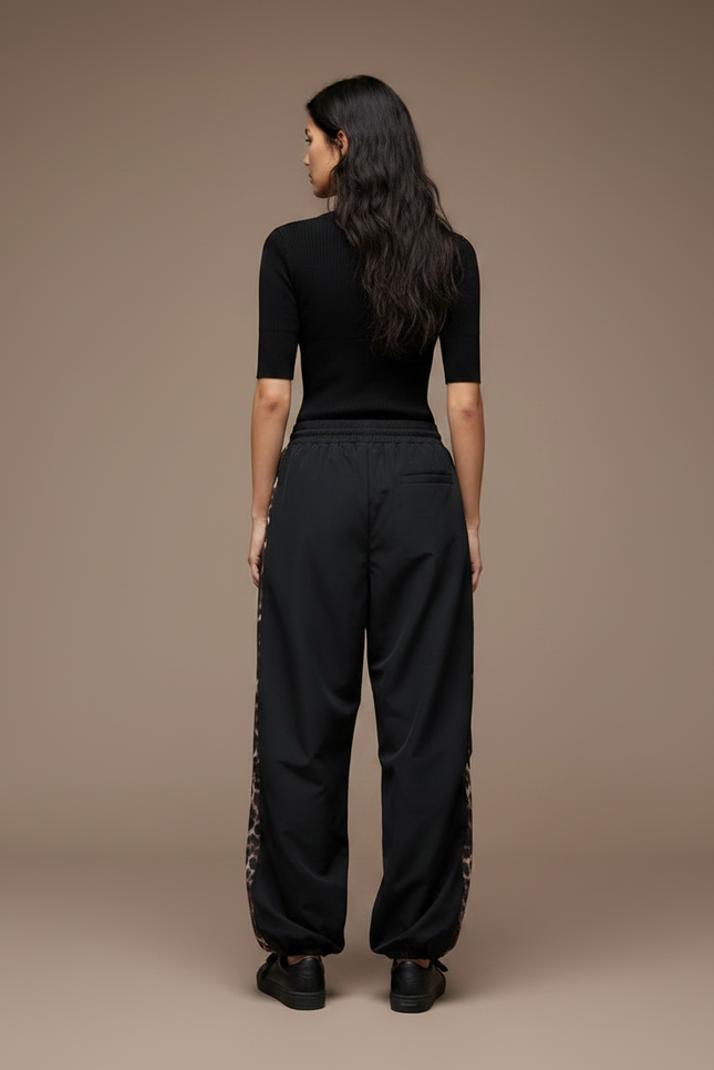 Pantalon Léopard Noir Ample Patchwork Décontracté - Polyester - vue 2