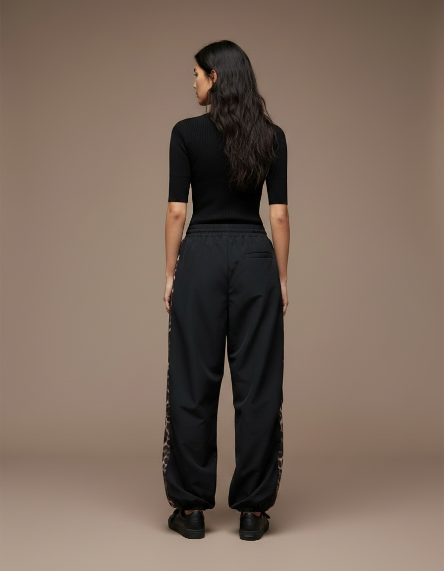 Pantalon Léopard Noir Ample Patchwork Décontracté - Polyester - vue 2