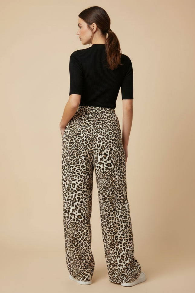 Pantalon Léopard Fluide Imprimé Taille Haute Décontracté - Viscose - vue 2