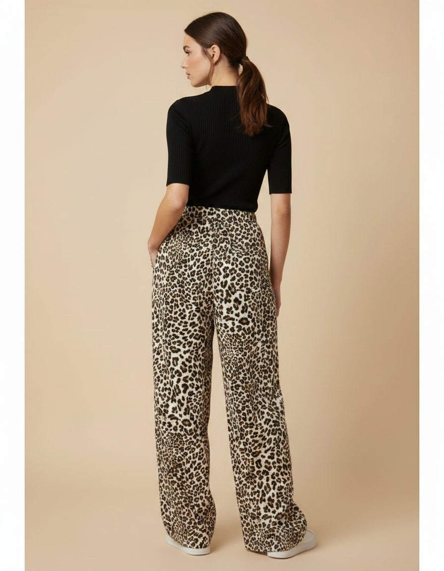 Pantalon Léopard Fluide Imprimé Taille Haute Décontracté - Viscose - vue 2