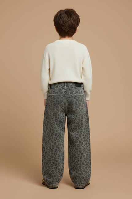 Pantalon Léopard Gris Ample Imprimé Denim Enfant - Jean - vue 2