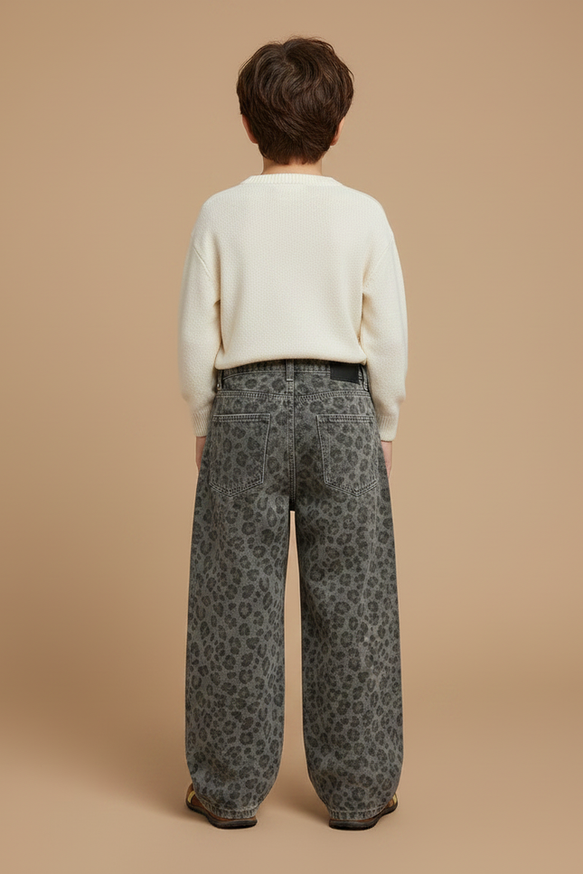 Pantalon Léopard Gris Ample Imprimé Denim Enfant - Jean - vue 2