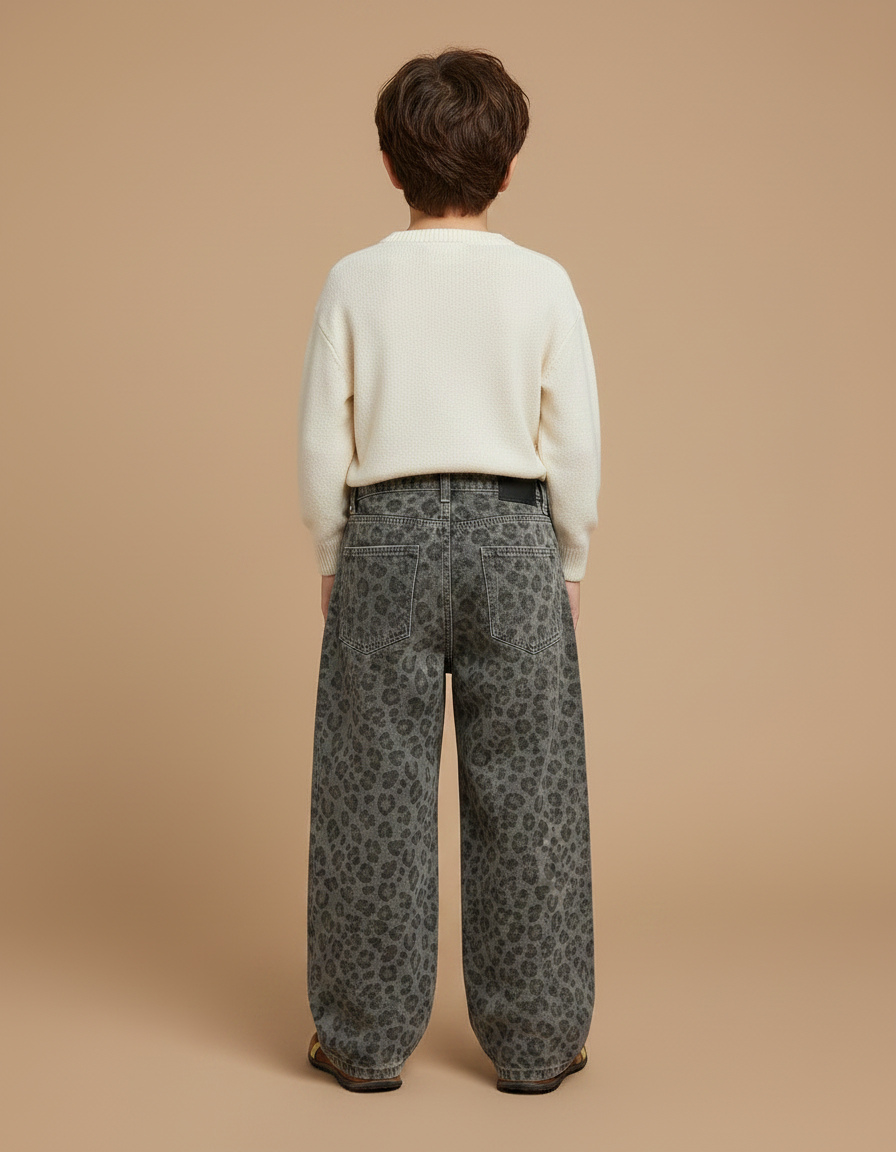 Pantalon Léopard Gris Ample Imprimé Denim Enfant - Jean - vue 2