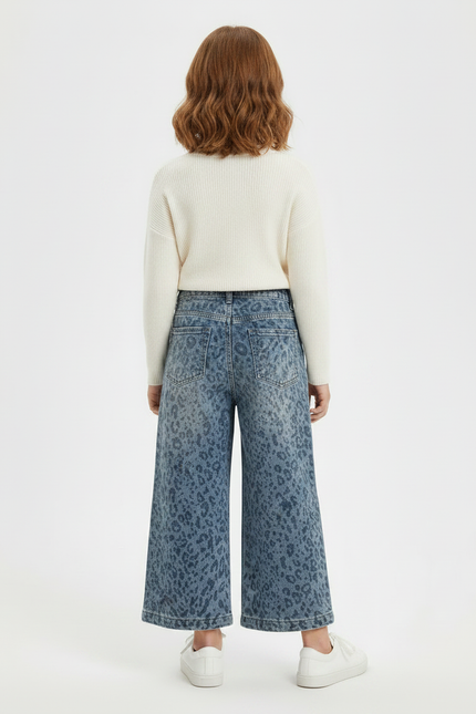 Pantalon Léopard Bleu Denim Ample Fille Imprimé - Jean - vue 2