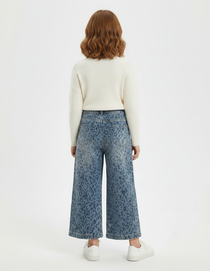 Pantalon Léopard Bleu Denim Ample Fille Imprimé - Jean - vue 2