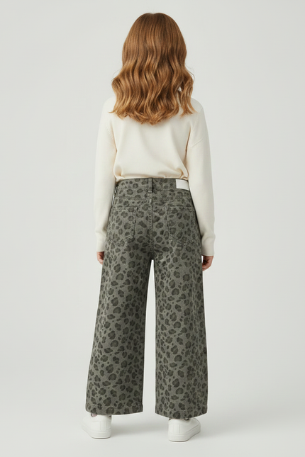 Pantalon Léopard Kaki Ample Imprimé Denim Enfant - Jean - vue 2
