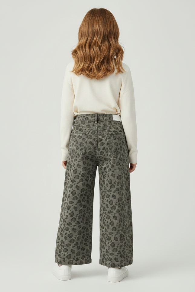 Pantalon Léopard Kaki Ample Imprimé Denim Enfant - Jean - vue 2
